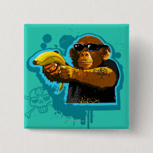 Bóton Quadrado 5.08cm Chimpanzé que guardara uma banana