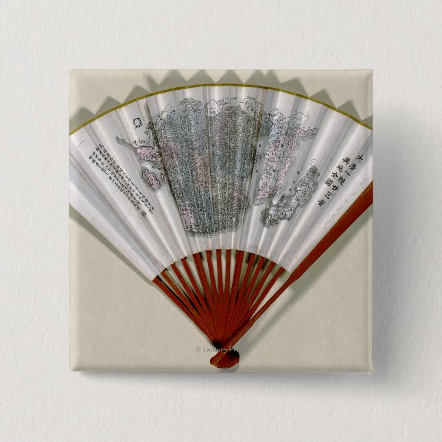 Bóton Quadrado 5.08cm China na face de um mapa do fãPanorâmico (Frente)