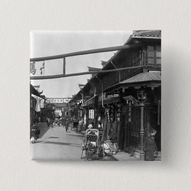 Bóton Quadrado 5.08cm Chinatown em Shanghai, final do século XIX (Frente)