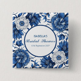 Bóton Quadrado 5.08cm Chinoiserie azul e branca