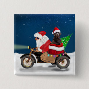 Bóton Quadrado 5.08cm Chocolate Labrador Cão Natal Papai Noel