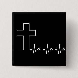 Bóton Quadrado 5.08cm Christians Cross Heartbeat Life EKG ECG