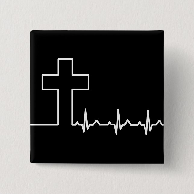 Bóton Quadrado 5.08cm Christians Cross Heartbeat Life EKG ECG (Frente)