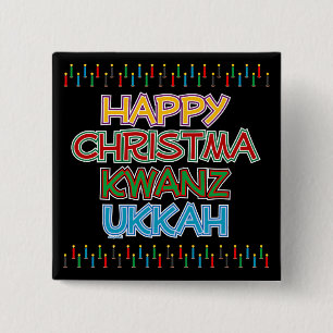 BÓTON QUADRADO 5.08CM CHRISTMAKWANZUKKAH FELIZ