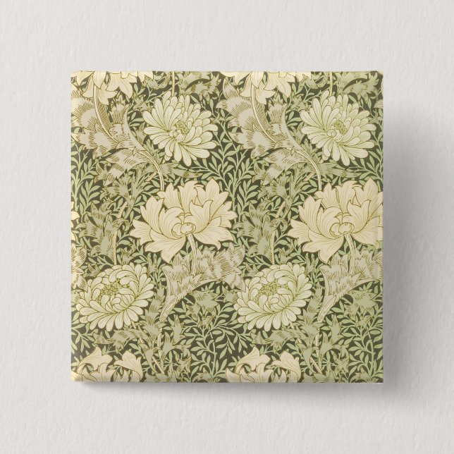 Bóton Quadrado 5.08cm Chrysanthemum Flower Pattern (por William Morris) (Frente)