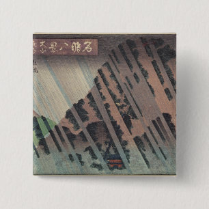 Bóton Quadrado 5.08cm Chuva da noite em Oyama, c.1830