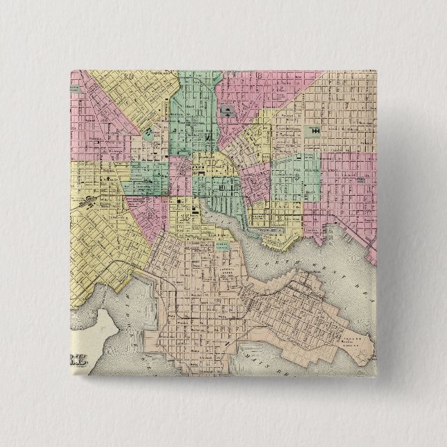 Bóton Quadrado 5.08cm Cidade De Baltimore Maryland (Frente)