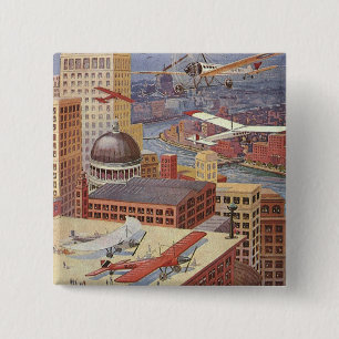 Bóton Quadrado 5.08cm Cidade de Ficção Científica Vintage, Gelado Vitori