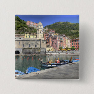 Bóton Quadrado 5.08cm Cidade na encosta de Vernazza, Cinque Terre, Ligúr