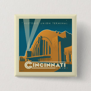 Bóton Quadrado 5.08cm Cincinnati, Ohio Terminal histórico da União
