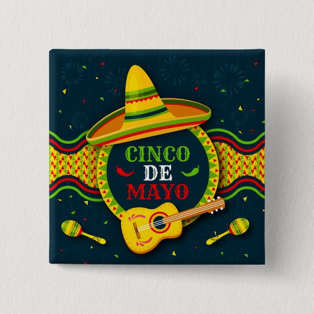 Bóton Quadrado 5.08cm Cinco De Mayo (Frente)