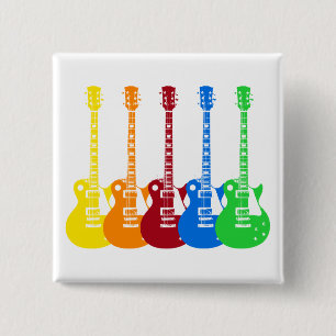 Bóton Quadrado 5.08cm Cinco guitarras elétricas coloridas