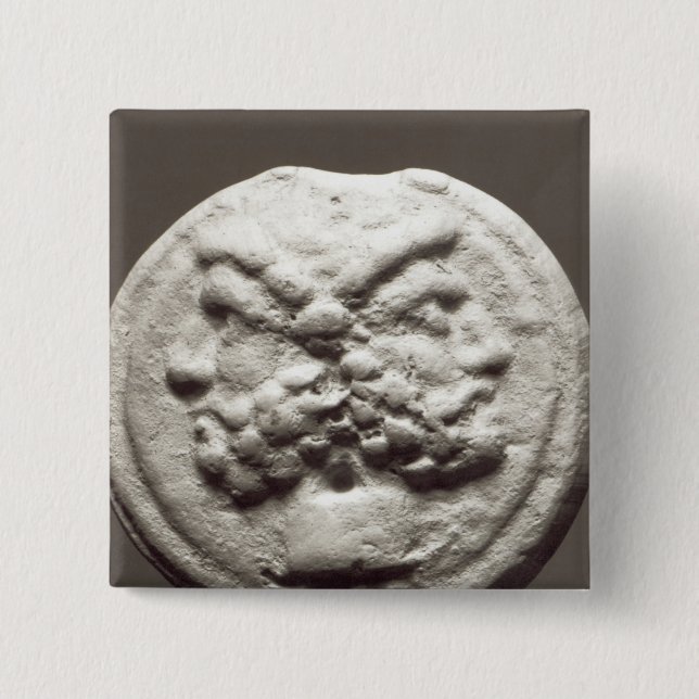 Bóton Quadrado 5.08cm Cinco moedas que descrevem Janus, Jupiter (Frente)