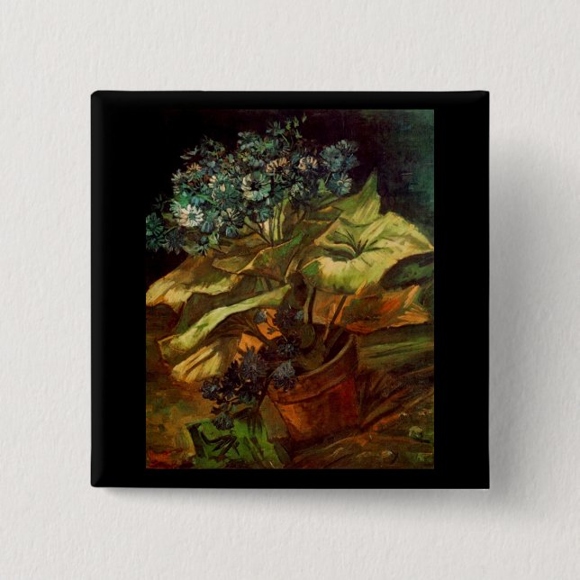 Bóton Quadrado 5.08cm Cineraria num frasco, Vincent van Gogh (Frente)