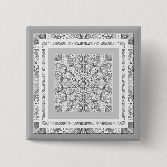 Bóton Quadrado 5.08cm Cinzas de rendas cerâmicas (Frente)