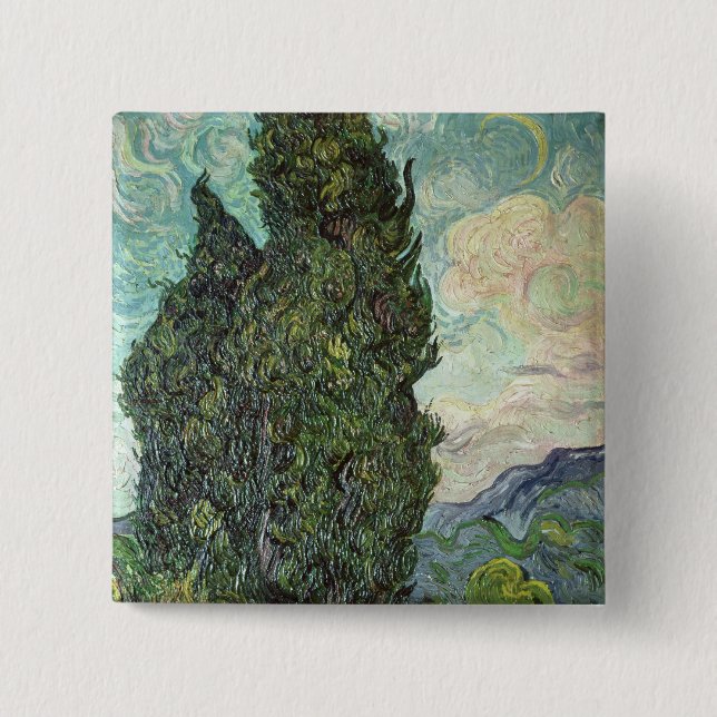 Bóton Quadrado 5.08cm Ciprestes de Vincent van Gogh |, 1889 (Frente)