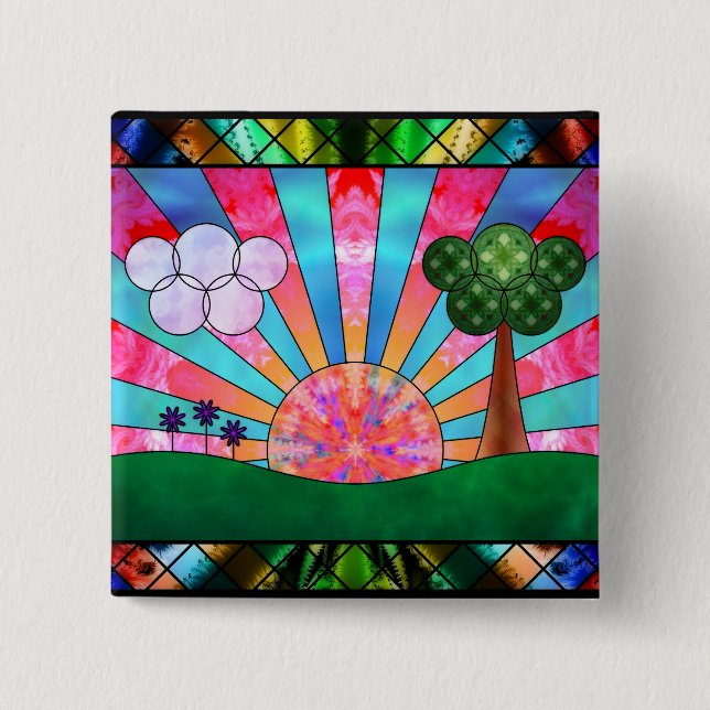 Bóton Quadrado 5.08cm Círculo do Botão Sol (Frente)