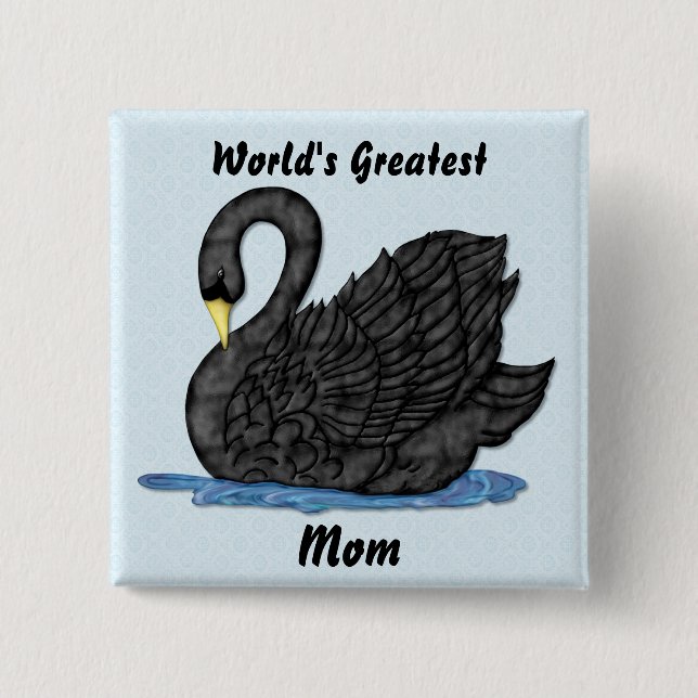 Bóton Quadrado 5.08cm Cisne preta para a mamã (Frente)