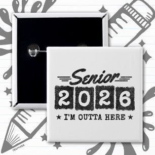 Bóton Quadrado 5.08cm Citação de Graduação Vintage Senior 2026 Tipo Retr