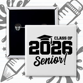 Bóton Quadrado 5.08cm Citação Divertida de Graduação da Turma de 2026 do