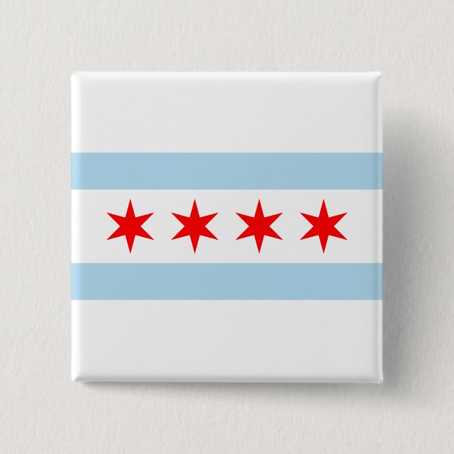 Bóton Quadrado 5.08cm City Flag de Chicago (Illinois) (Frente)