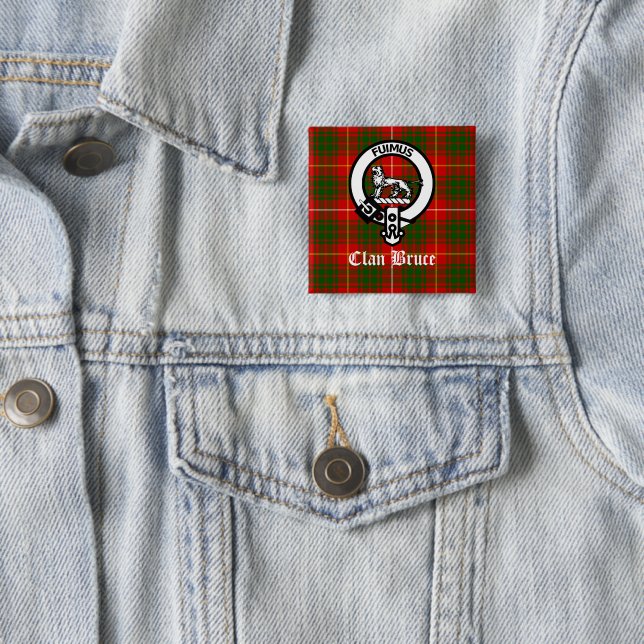 Bóton Quadrado 5.08cm Clan Bruce Crest Tartan Personalizado (In Situ)