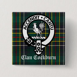 Bóton Quadrado 5.08cm Clan Cockburn Crest Crachá e Tartan