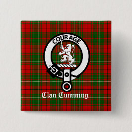 Bóton Quadrado 5.08cm Clan Cumming Crest Crachá e Tartan