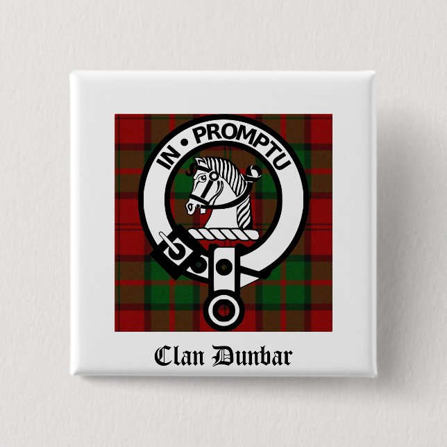 Bóton Quadrado 5.08cm Clan Dunbar Tartan & Crest Crachá (Frente)