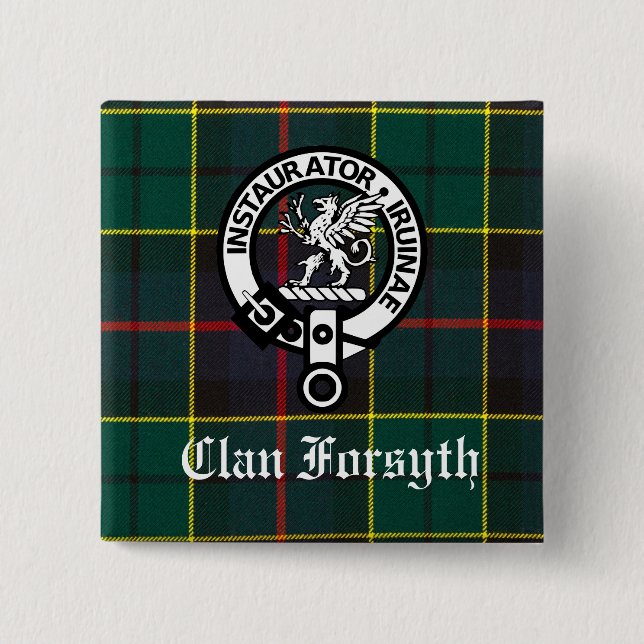 Bóton Quadrado 5.08cm Clan Forsyth Crest Crachá e Tartan (Frente)
