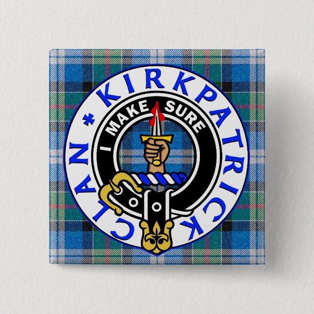 Bóton Quadrado 5.08cm CLAN KIRKPATRICK CREST on TARTAN SQUARE (Frente)