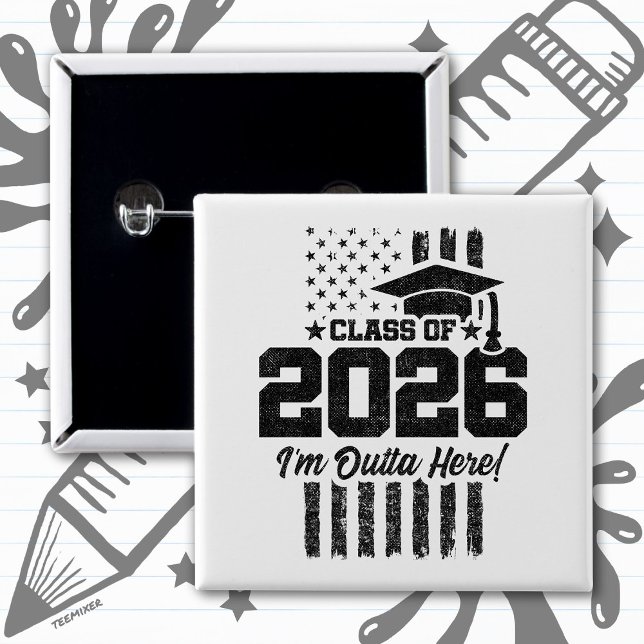 Bóton Quadrado 5.08cm Class of 2026 Graduation Distressed Flag Design (Criador carregado)