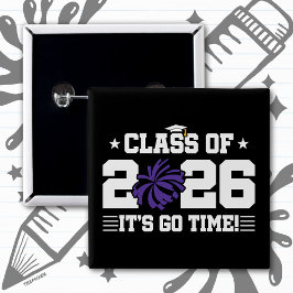 Bóton Quadrado 5.08cm Class of 2026 Purple Cheer Graduation It’s Go Time