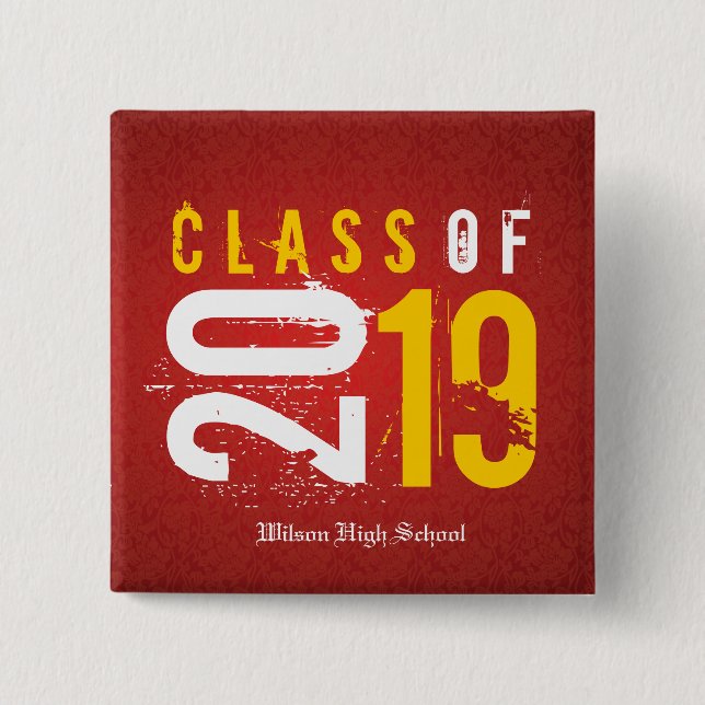 Bóton Quadrado 5.08cm Classe Artística Vermelha e Amarela de graduação d (Frente)