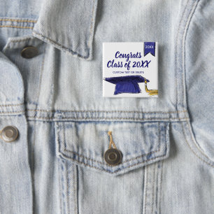 Bóton Quadrado 5.08cm Classe de Graduação do Boné de Formando Azul 20XX 