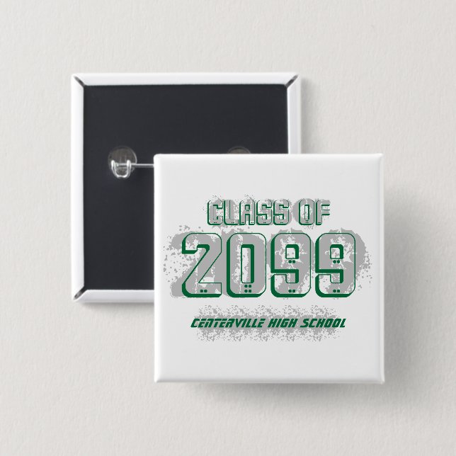 Bóton Quadrado 5.08cm Classe Moderna Verde Distante de Botão (Frente & Verso)