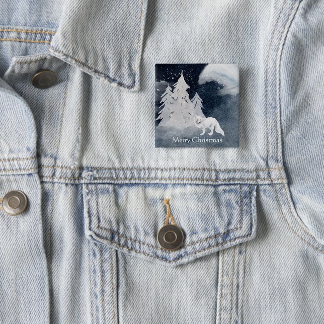 Bóton Quadrado 5.08cm Clássica cena de inverno escuro com raposa no Nata (In Situ)