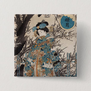 Bóton Quadrado 5.08cm Clássico vintage ukiyo-e japeso geisha retrato