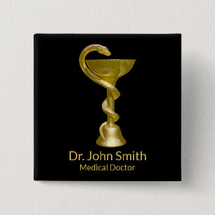 Bóton Quadrado 5.08cm Classy Cobra Medical Bowl Hygieia Dourada Caduceus