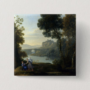 Bóton Quadrado 5.08cm Claude Lorrain Landscape com Hagar e Angel