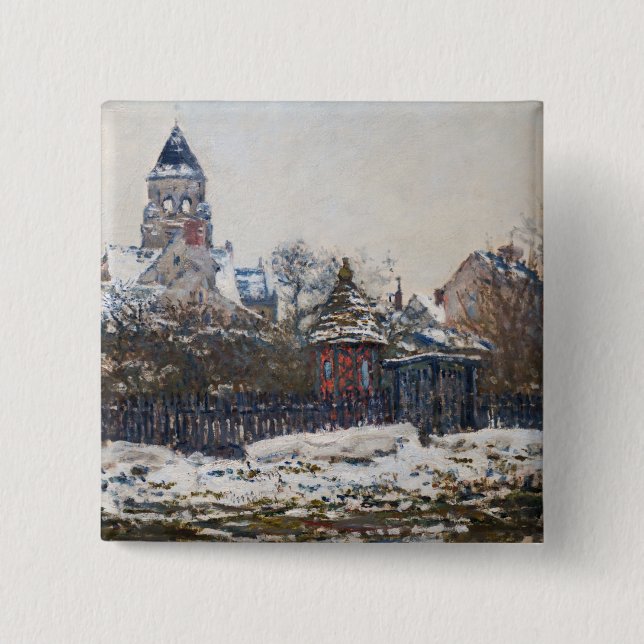 Bóton Quadrado 5.08cm Claude Monet - A Igreja de Vetheuil (Frente)