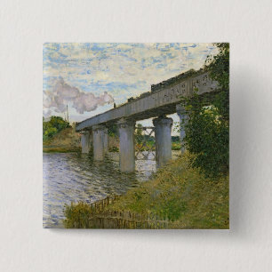 Bóton Quadrado 5.08cm Claude Monet   a ponte Railway em Argenteuil