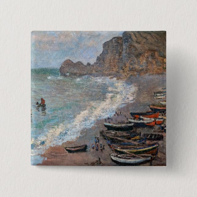 Bóton Quadrado 5.08cm Claude Monet - A praia em Etretat (Frente)