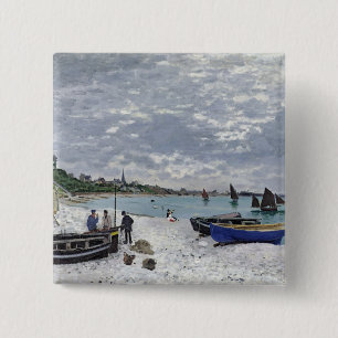 Bóton Quadrado 5.08cm Claude Monet   a praia em Sainte-Adresse