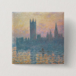 Bóton Quadrado 5.08cm Claude Monet   as casas do parlamento, por do sol