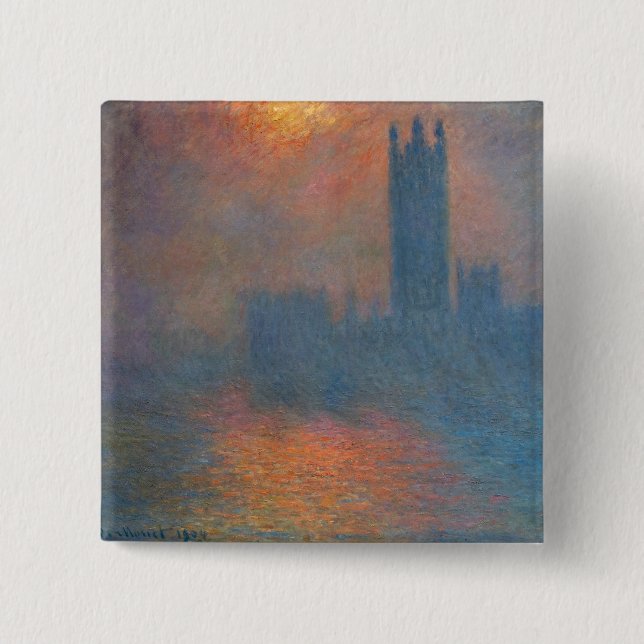 Bóton Quadrado 5.08cm Claude Monet - Câmaras do Parlamento, Londres (Frente)