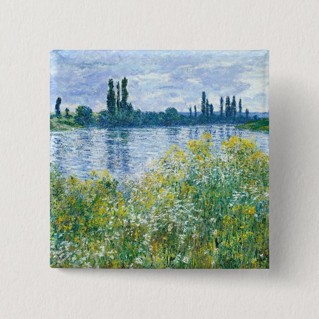 Bóton Quadrado 5.08cm Claude Monet - Flores dos Bancos (Frente)