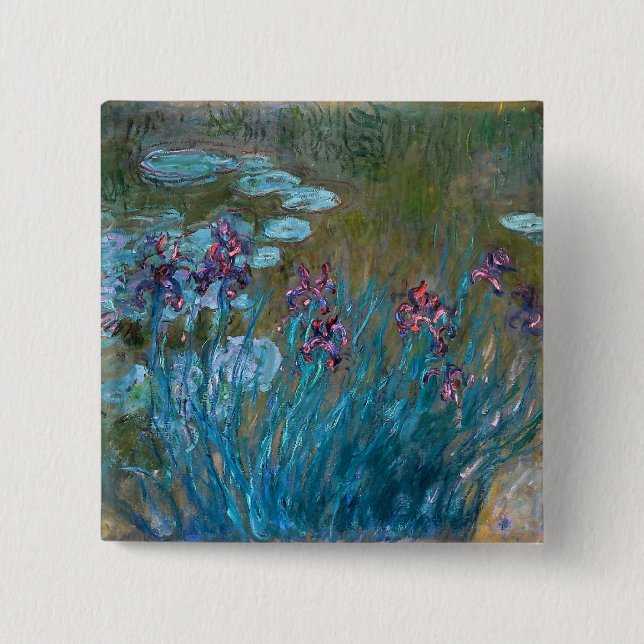 Bóton Quadrado 5.08cm Claude Monet: Íris e lírios de água (Frente)