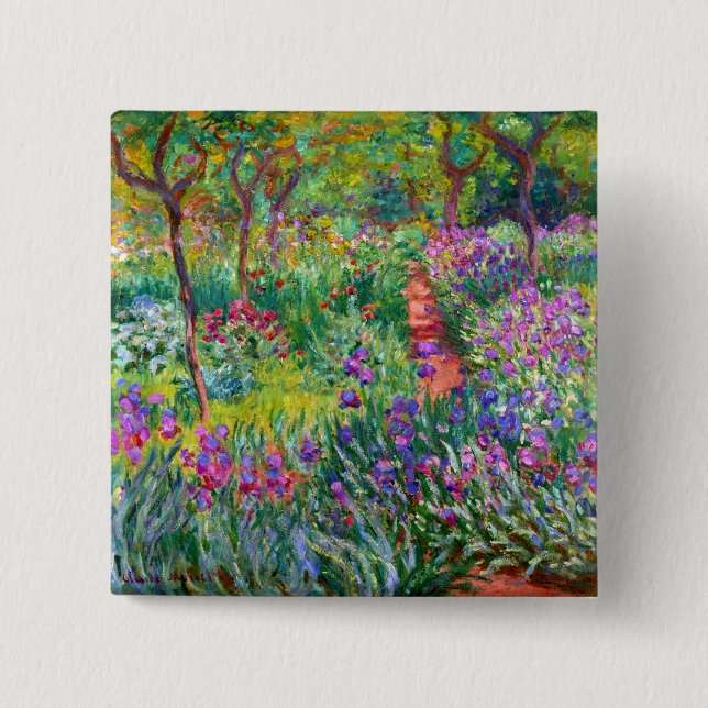 Bóton Quadrado 5.08cm Claude Monet: Jardim Íris em Giverny (Frente)