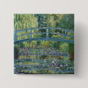 Bóton Quadrado 5.08cm Claude Monet - Lagoa de Água Lily, Harmonia Verde